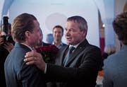 Zwei der fünf Regierungsräte: Alfred Stricker anlässlich der Wahl von Yves Noël Balmer.Bild: Benjamin Manser (Herisau, 10. Februar)