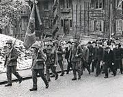 Der Männerchor Hellbühl 1947, damals noch als Schützenchörli, bei der Einsetzung von Parrer Meier. (Bild: PD)