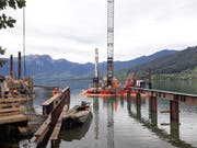 Die Baustelle für das Einlaufbauwerk des Hochwasserentlastungsstollens in Sachseln. (Bild: PD)