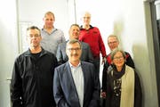 Der neue Gemeinderat Bürglen mit dem frisch gewählten Gemeindepräsidenten Kilian Germann (vorne Mitte). (Bild: Sabrina Bächi)