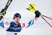 Alexis Pinturault nach seiner Fahrt. (Bild: EPA/JEAN-CHRISTOPHE BOTT)