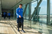 Tomi Juric auf dem Rückweg vom Trainingslager des FC Luzern in Marbella. (Bild: Martin Meienberger/freshfocus (Mijas, 18. Januar 2019)