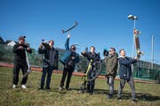 Setzen sich für den Pumptrack ein (von links): Leander Gautschi, Samuel Birchmeier, Manuel Sigrist, Chris Jans, Ivan Rimensberger und Ralf Guerber. (Bild: Maria Schmid (Cham, 16. Februar 2019))