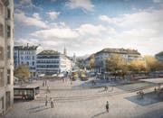 Visualisierung des künftigen Marktplatzes und Bohls aus dem Siegerprojekt «Vadian». (Bild: PD)