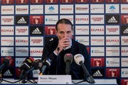 FCL-Sortchef Remo Meyer an der Pressekonferenz nach der Entlassung von Trainer René Weiler. (Bild: Nadia Schärli, 18. Februar 2019)