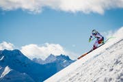 Priska Nufer unterwegs im Super-G von St. Moritz. (Bild: Jean-Christophe Bott/Keystone (8. Dezember 2018))