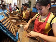 Arbeiter in der Zigarren-Manufaktur El Laguito in der kubanischen Hauptstadt Havanna. (Bild: KEYSTONE/EPA/ALEJANDRO ERNESTO)