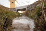 Milchiges Wasser und weisse Ablagerungen im Breitebach. (Bild: Johannes Wey, 19. Februar 2019