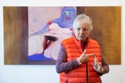Miriam Cahn und ihre feministische Version von Gustave Courbets «L'origine du monde». (Bild: KEYSTONE/Peter Klaunzer)