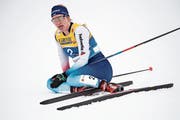 Nadine Fähndrich ist im Ziel am Ende ihrer Kräfte, später mit dem siebten Platz aber zufrieden. (Bild: Peter Schneider/KEY (Seefeld, 21. Februar 2019))