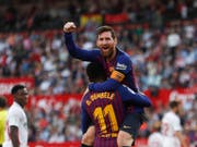 Lionel Messi schwang auch in Sevilla obenaus und erzielte drei Tore (Bild: KEYSTONE/AP/MIGUEL MORENATTI)