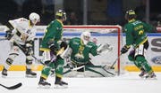 Thurgaus Goalie Nicola Aeberhard bekam im zweiten Viertelfinalspiel den Vorzug gegenüber Janick Schwendener und zeigte eine starke Partie. (Bild: Mario Gaccioli)