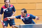 Ding Yi (vorn) und Wadim Hurlebaus siegen im Doppel. (Bild: pd)