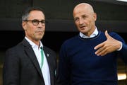 Zwei Schlüsselfiguren des aktuellen FC St.Gallen: Trainer Peter Zeidler (rechts) und Präsident Matthias Hüppi (Bild: Keystone)