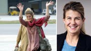 Daniela Widmer kurz nach ihrer Flucht am Flughafen Islamabad und heute, zwei Wochen nach ihrer Wahl an die Spitze der Gemeinde Bellikon. (Bild: Keystone, zvg)