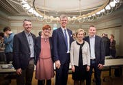 Der Frauenfelder Stadtrat ab Juni 2019: Fabrizio Hugentobler (FDP, neu), Barbara Dätwyler (SP, neu), Stadtpräsident Anders Stokholm (FDP, bisher), Elsbeth Aepli (CVP, bisher) und Andreas Elliker (SVP, neu).