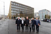 Der Krienser Stadtrat: Franco Fae, Cyrill Wiget, Lothar Sidler, Judith Luthiger-Senn, Matthias Senn und Guido Solari. (Bild: Philipp Schmidli, Kriens, 21. Dezember 2018)