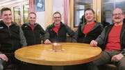 Vorstand der Männerriege Oberegg (v. l.): Der neue Oberturner Roger Spirig mit Bruno Schelling (Vorturner), Marc Schmid (Präsident), Norbert Geiger (Kassier) und Markus Ulmannn (Aktuar). (Bild: pd)