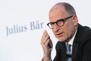 Julius-Bär-CEO Bernhard Hodler an der Pressekonferenz zur Präsentation der Jahreszahlen. (Bild: Ennio Leanza/Keystone, Zürich, 4. Februar 2019)