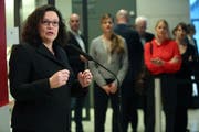 SPD-Chefin Andrea Nahles. Bild: Adam Berry/EPA (Berlin, 10. Januar 2019)