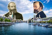 Alfred Escher (l.) und Gottfried Keller: Die beiden Gegenspieler hatten doch mehr gemeinsam, als sie glaubten. (Illustration: Stefan Bogner)