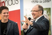 Der bekannte TV-Moderator Berni Thurnheer spricht an der Eröffnung der Weinfelder Messen. (Bild: Reto Martin)