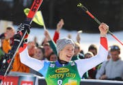 Marco Odermatt freut sich über seinen 3. Rang. (Bild: AP Photo/Marco Trovati, Kranjska Gora, 9. März 2019)
