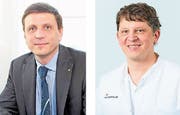 Franz Immer (links), Facharzt für Herzchirurgie, CEO Swisstransplant, und Stefan Lötscher, Chefarzt Anästhesie am Kantonsspital Uri, referieren an der Urner Gesundheitskonferenz. (Bilder: PD)