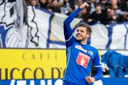 Lässt sich feiern: Pascal Schürpf, der strahlende 1:0-Torschütze gegen St. Gallen. (Bild: Alexandra Wey/Keystone (Luzern, 10. März 2019))