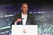 Zinédine Zidane bei seiner Rede am Montag. (Bild: EPA/BALLESTEROS, 11. März 2019)