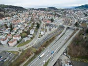 Die St.Galler Stadtautobahn beim Anschlusswerk St.Fiden. (Bild: Benjamin Manser - 9. Februar 2016)