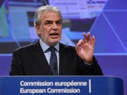 Der EU-Kommissar für humanitäre Hilfe, Christos Stylianides, teilte am Donnerstag nach einer Geberkonferenz in Brüssel mit, dass insgesamt rund sieben Milliarden Dollar zur Unterstützung der notleidenden Bevölkerung in Syrien und der Nachbarländer zusammengekommen sind. (Bild: KEYSTONE/EPA/OLIVIER HOSLET)