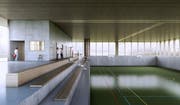 Innenansicht der neuen Eschliker Sporthalle.