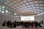 Blick in den Bieler Sitz der Swatch Group während der Jahresbilanz-Konferenz vergangenen Donnerstag. (Bild: Anthony Anex/Keystone)