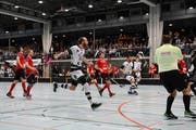 Robin Markströms Jubel nach dem 4:4 Ausgleichstreffer im vierten Spiel in Langenthal. Bild: Simon Abächerli (16. März 2019)