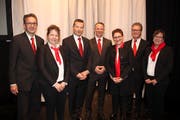 Der neugewählte Verwaltungsrat (von links): Urs Aschwanden, Manuela Cathry, Präsident Markus Christen, Peter Perren, Angela Dillier-Gamma, Toni Epp und Elda Saurer. (Bild: Paul Gwerder, Altdorf, 15. März 2019)