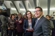 Die beiden Bestplatzierten des ersten Wahlganges: CVP-Kandidat Benedikt Würth und FDP-Bewerberin Susanne Vincenz-Stauffacher. (Bild: Michel Canonica)
