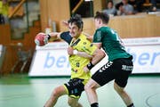 St. Otmars Spielertrainer Bo Spellerberg (links) erzielt gegen Thun fünf Tore. (Bild: Ralph Ribi)