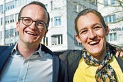 Great winners in Zurich: new green councilor Martin Neukom with the chairman of the green party Marionno Schlatter-Schmid. (Image: Walter Bieri / Keystone (Zurich, March 24, 2019))