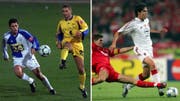 Links: GC-Spieler Michai Tararache im Zweikampf mit St.Gallens Jairo. Rechts: Liverpools Steven Gerrard mit der Grätsche gegen Milans Kaka. (Bilder: Keystone)