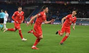 Jubelt zum 1:0 gegen Dänemark: Remo Freuler (Mitte). (Bild: Toto Marti/Freshfocus (Basel, 26. März 2019))