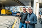 Gesamtprojektleiter Stefan Huonder (links) und Stadtrat Adrian Borgula an der Obergrundstrasse. (Bilder: Dominik Wunderli, Luzern, 28. März 2019)