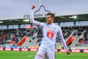 Im letzten Ligaspiel in Thun (1:1) bejubelt FCL-Linksaussen Pascal Schürpf sein achtes Saisontor, dazu kommen noch die beiden Treffer im gewonnenen Cup-Viertelfinal gegen YB. (Bild: Martin Meienberger/Freshfocus (17. März 2019))