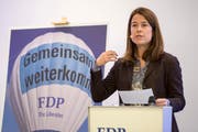 Die FDP-Präsidentin Petra Gössi bei einer Rede. (Bild: Keystone/ Urs Flüeler, Aarau, 1. Februar 2019)