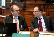 Die St.Galler Regierungsräte Bruno Damann und Marc Mächler. (Bild: Regina Kühne)