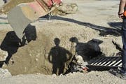Strassenbauarbeiten mit Mann und Maschinen. (Bild: Hanspeter Schiess)