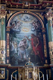 Es gehört zu den kostbarsten und qualitätvollsten Sakralkunstwerken der Zentralschweiz: die «Taufe Jesu» von Bruder Seraphin Schön in der Pfarrkirche von Menzingen. (Bild: Maria Schmid, 29. März 2019)