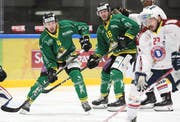 Patrick Brändli (ganz links) ist für den HC Thurgau ein wichtiger Faktor auf der Center-Position. Die Verlängerung seines Vertrags dürfte nur noch Formsache sein. (Bild: Mario Gaccioli, Weinfelden, 2. Oktober 2018)