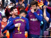 Lionel Messi, Philippe Coutinho und Gerard Piqué freuen sich über einen weiteren Sieg (Bild: KEYSTONE/EPA EFE/QUIQUE GARCIA)
