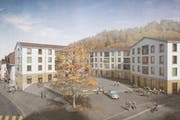 So soll sich der Dorfplatz Entlebuch ab 2022 präsentieren. Visualisierung: PD